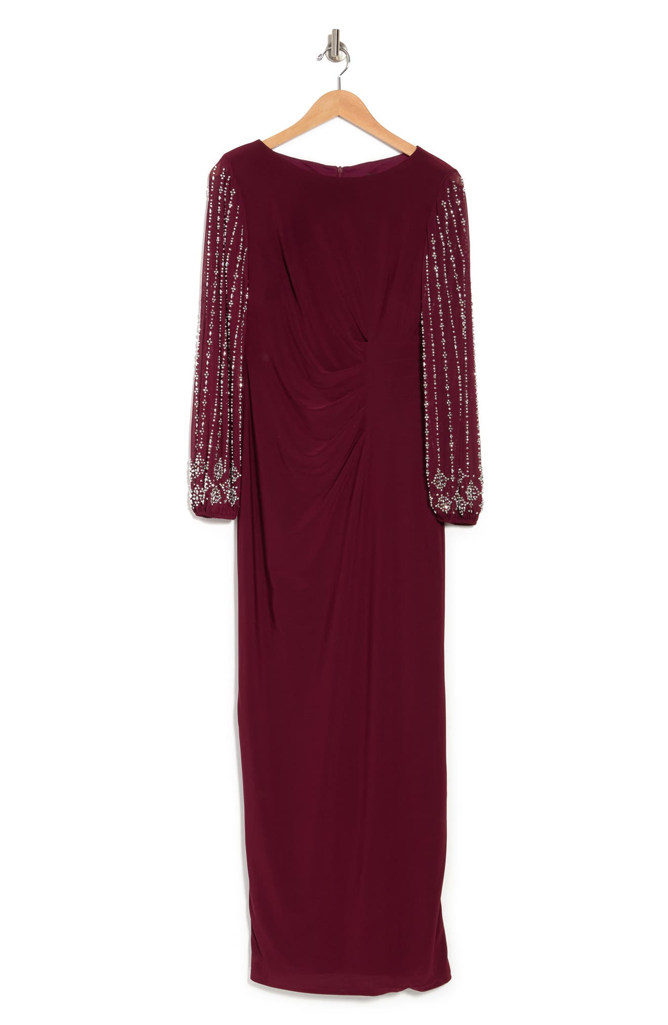 Marina Beaded Long Sleeve Sleeve Gown In Eggplant ModeSens