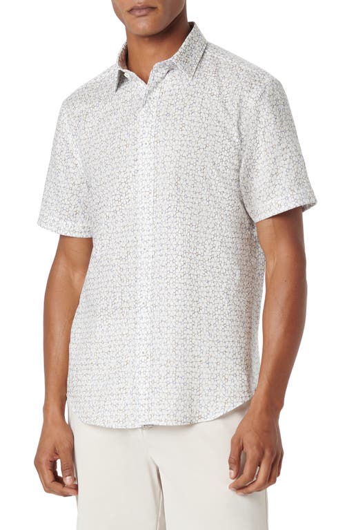 Bugatchi Orson Geo Print Short Sleeve Linen & Cotton Button-Up Shirt White at Nordstrom,