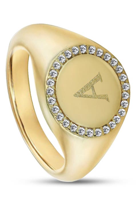 Brook & York Claire Personalized Monogram Signet Ring Gold