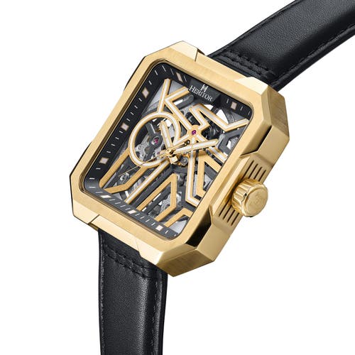 Heritor Automatic Campbell Leather-band Skeleton Watch In Gold