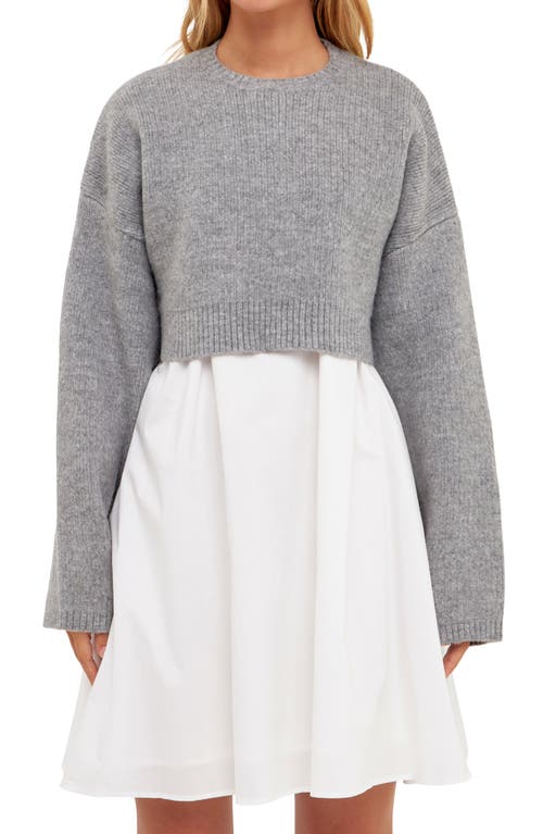 Shop English Factory Sweater With Poplin Minidress In Heather Grey/white