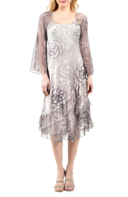 Shop Komarov Floral Chiffon A-line Dress In Pewter Spiral