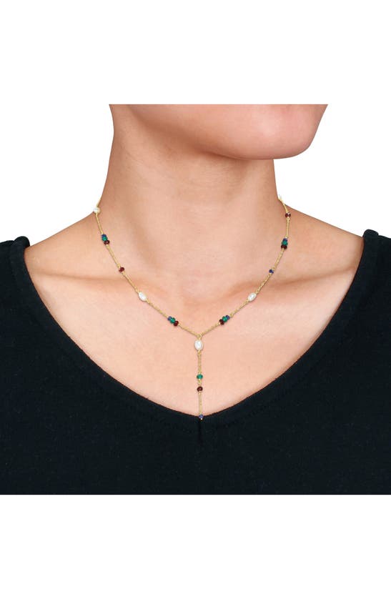 Delmar Sapphire & Garnet Lariat Necklace In Blue Red White Multi