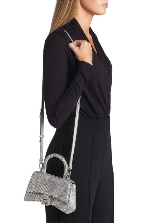 Shop Balenciaga Extra Small Hourglass Crystal & Suede Top Handle Bag In Grey/crystal