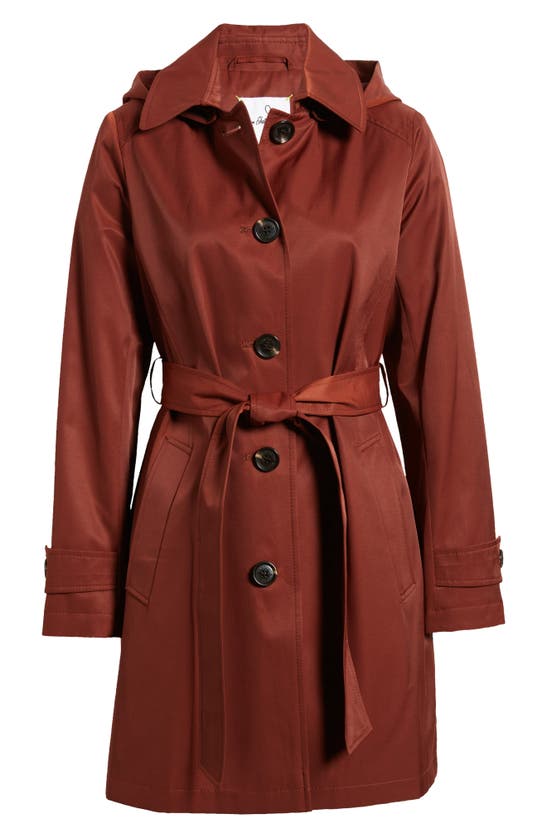 Shop Sam Edelman Water Repellent Cotton Blend Gabardine Hooded Trench Coat In Toasted Ginger