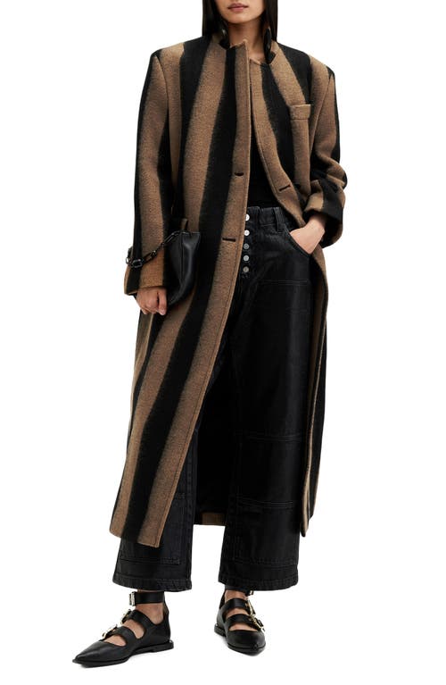 Shop Allsaints James Stripe Coat In Brown/black