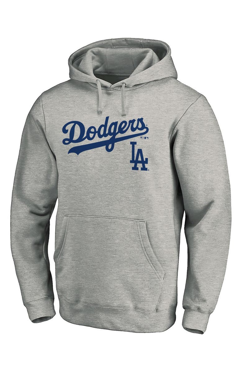 FANATICS Men's Fanatics Branded Heathered Gray Los Angeles Dodgers Team Logo Lockup Pullover Hoodie, Main, color, HEATHER GRAY