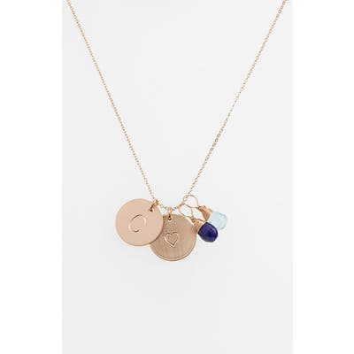 Nashelle Blue Quartz Initial & Heart 14K-Gold Fill Disc Necklace