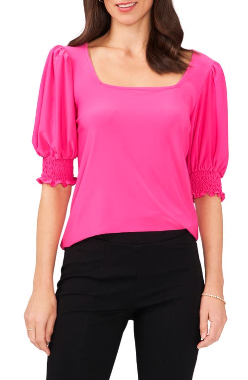 Square Neck Smocked Sleeve Blouse in Rose Pink