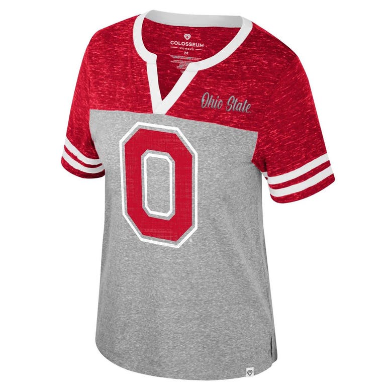 Shop Colosseum Heather Gray Ohio State Buckeyes Kate Colorblock Notch Neck T-shirt