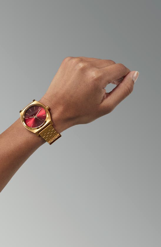 Shop Nixon The Time Teller Bracelet Watch, 37mm In Gold / Oxblood Sunray