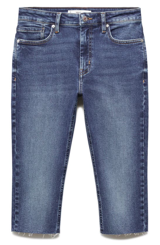 Mango Raw Hem Low Rise Skinny Denim Bermuda Shorts In Dark Blue