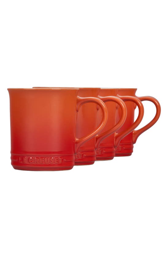 Le Creuset Set Of Four 14-ounce Stoneware Mugs In Flame