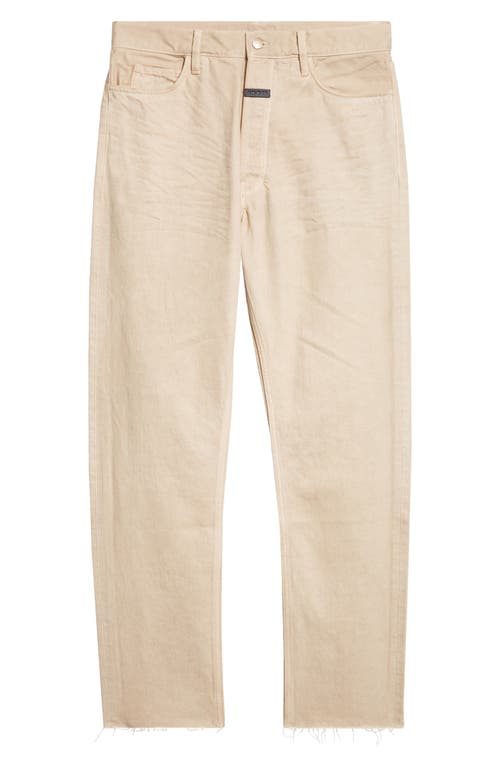 Fear Of God Five-pocket Raw Hem Straight Leg Jeans In Washed Dune