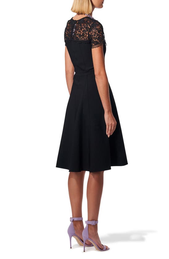 Shop Carolina Herrera Lace Yoke Knit Fit & Flare Dress In Black