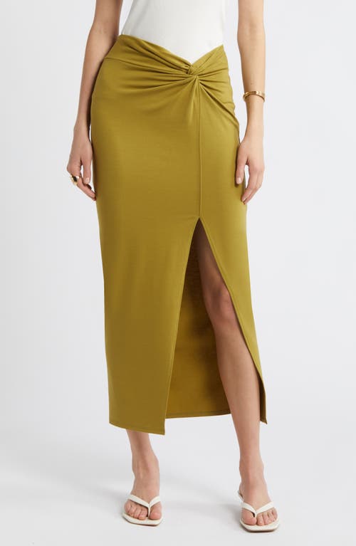 Twist Front Maxi Skirt in Olive Eyes