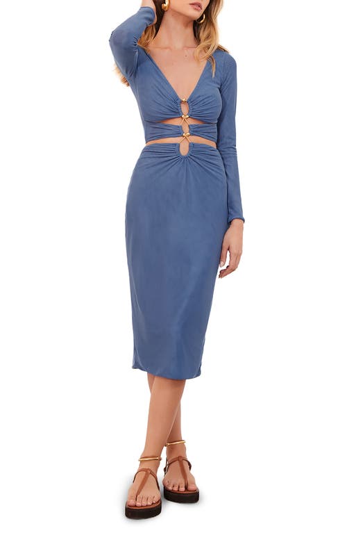Luna Long Sleeve Cover-Up Midi Dress in Light Blue