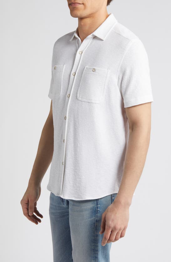 Shop Johnston & Murphy Double Pocket Short Sleeve Knit Button-up Shirt In White