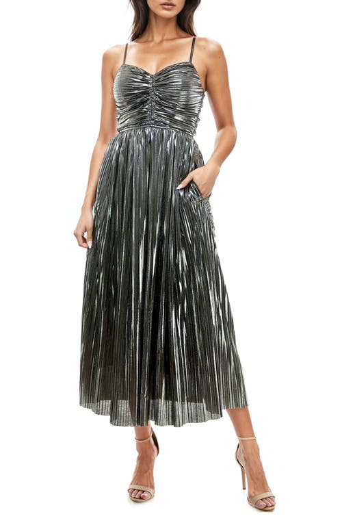 Shop Socialite Pleated Foil Sleeveless Maxi Dress In Silver