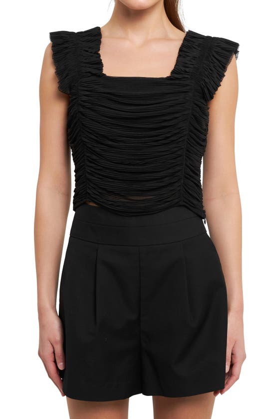 Endless Rose Ruffle Pleat Crop Tank In Black