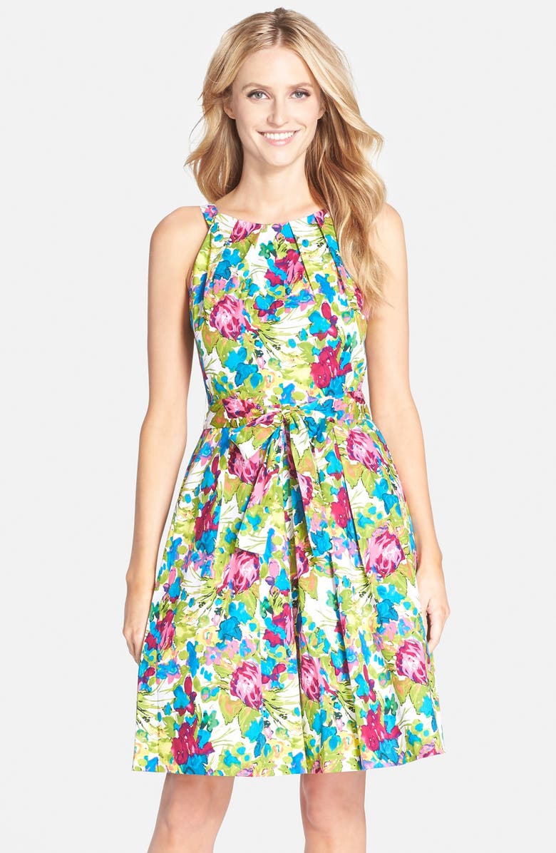 Chetta B Floral Print Cotton Fit & Flare Dress | Nordstrom