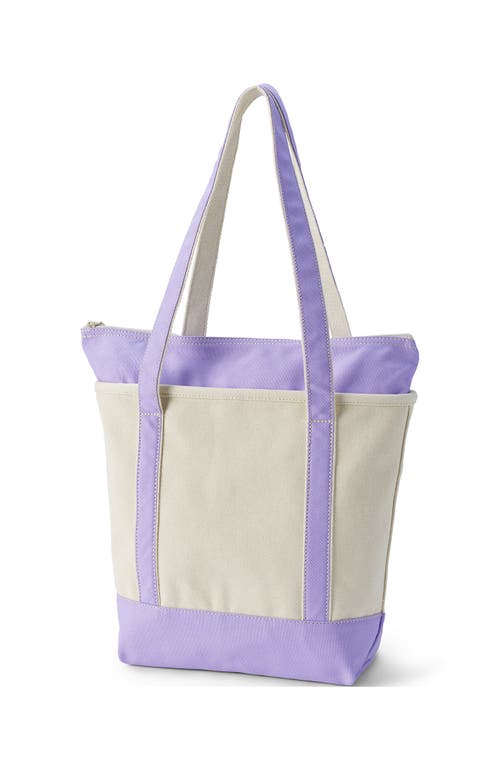 Lands' End Zip Top Long Handle Canvas Tote Bag In Natural/lavender Cloud