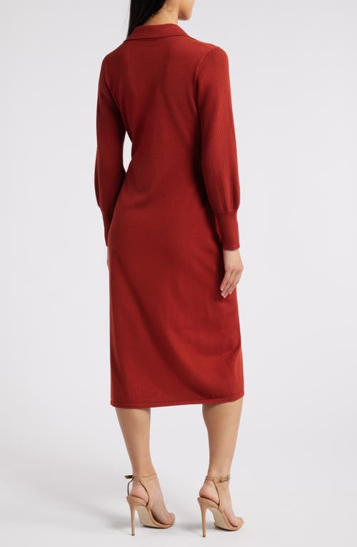 Shop Julia Jordan Johnny Collar Long Sleeve Midi Sweater Dress In Spice