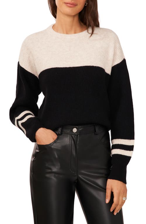 halogen(r) Colorblock Stripe Sleeve Sweater in Rich Black