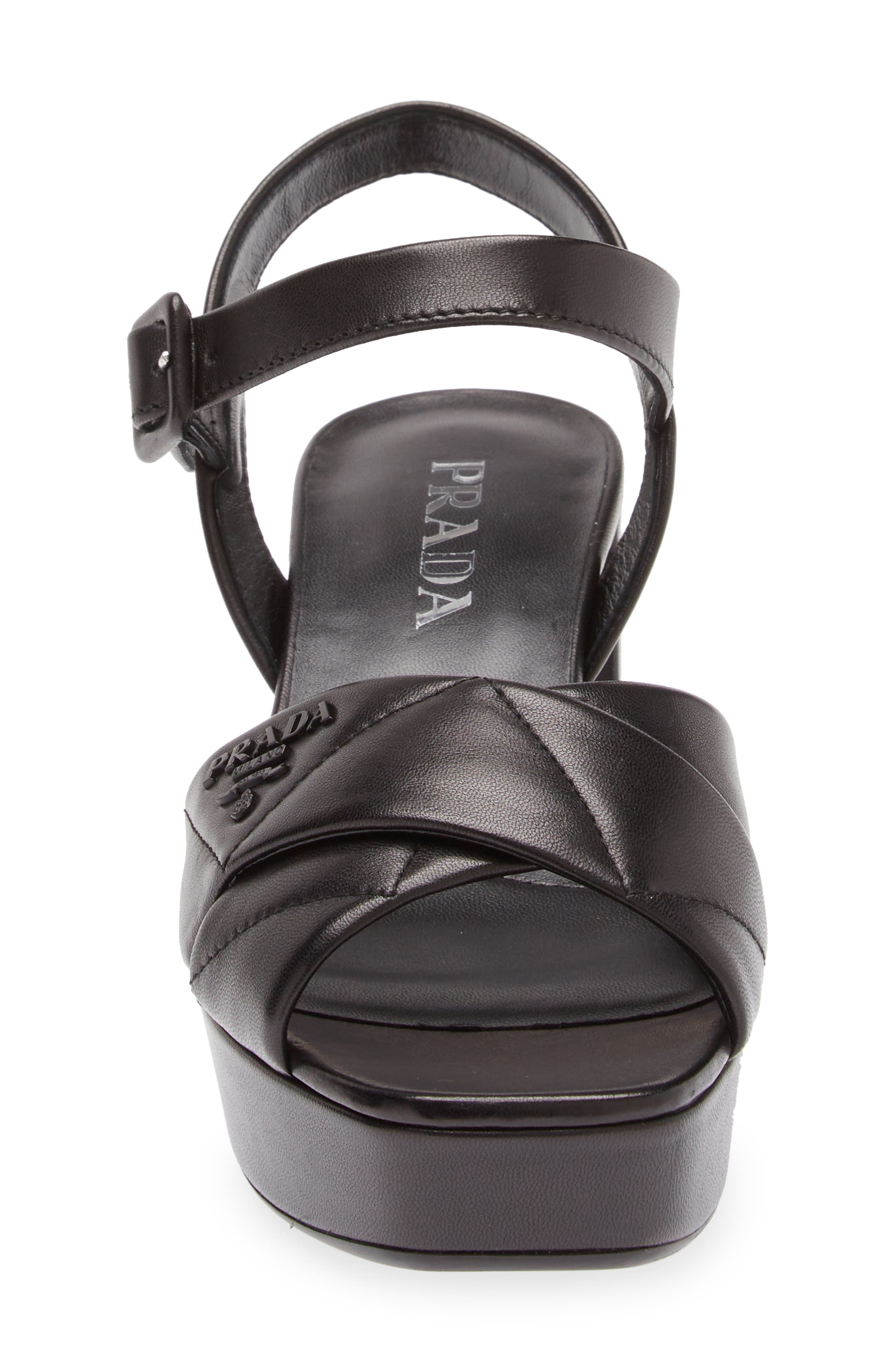 PRADA Size 8 Black Leather Platform Sandals main image 0