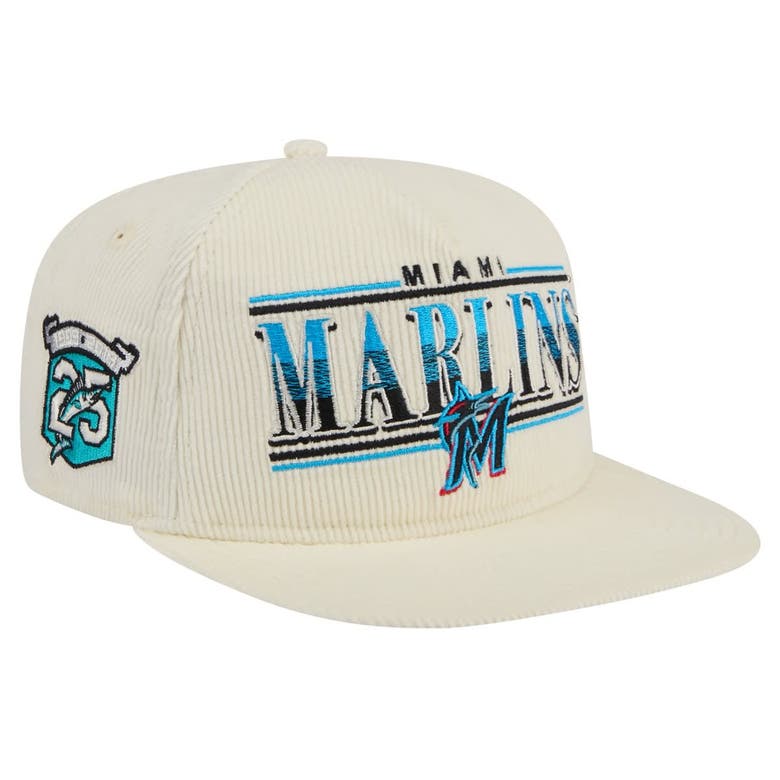 New Era Cream Miami Marlins Throwback Bar Golfer Corduroy Snapback Hat In Neutral