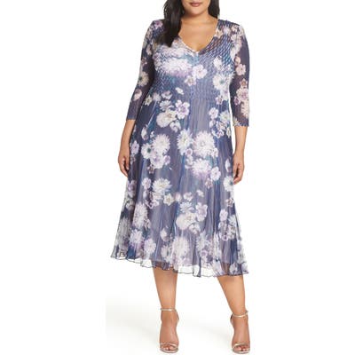 Plus Size Komarov Chiffon Midi Dress, Blue