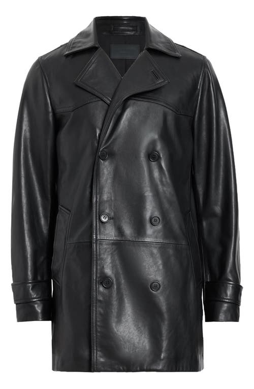 Shop Allsaints Kessler Double Breasted Leather Coat In Black