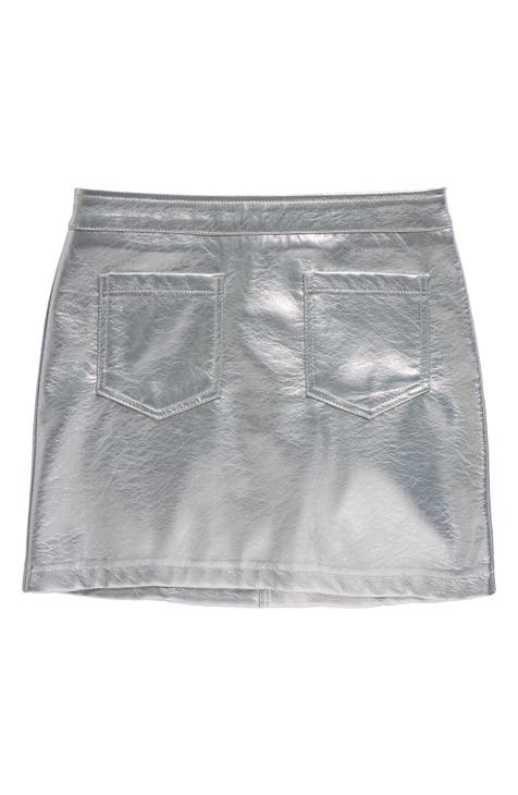 Kids' Patch Pocket Metallic Faux Leather Skirt (Big Kid)