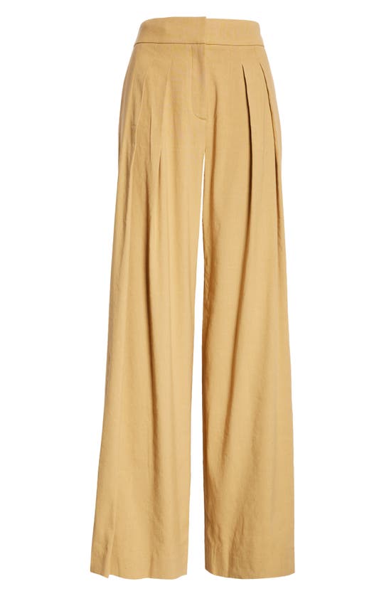 Shop Veronica Beard Jodie Pleat Linen Blend Wide Leg Pants In Desert Khaki