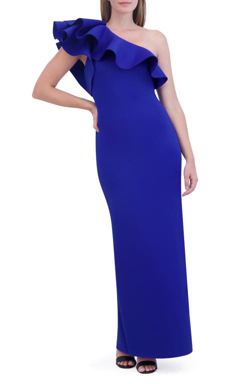 Eliza J Ruffle One Shoulder Bodycon Gown Cobalt at Nordstrom,