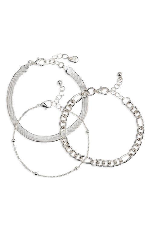Sterling Silver Dipped Assorted Set of 3 Chain Bracelets