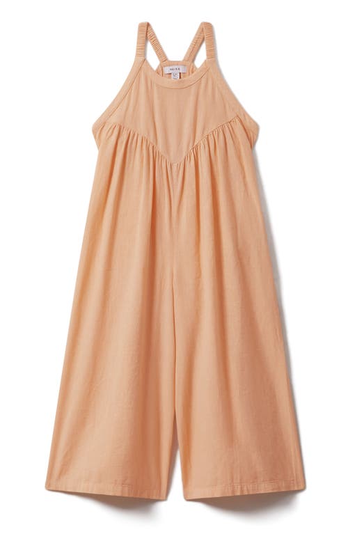 Shop Reiss Kids' Daphne Sr. Wide Leg Cotton & Linen Jumpsuit In Peach