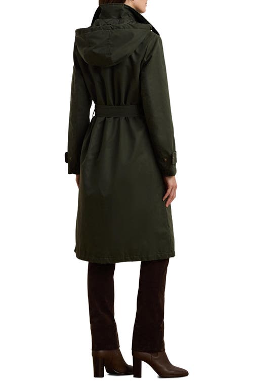 Shop Lauren Ralph Lauren Waxed Hooded Coat In Loden Black