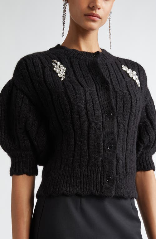 Shop Simone Rocha Crystal Embellished Crop Alpaca & Merino Wool Blend Cardigan In Black/clear