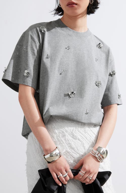 Shop & Other Stories Flower Appliqué Oversize T-shirt In Grey Medium Dusty