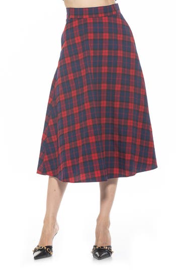 Alexia Admor Leonie Plaid A-line Skirt In Red Plaid