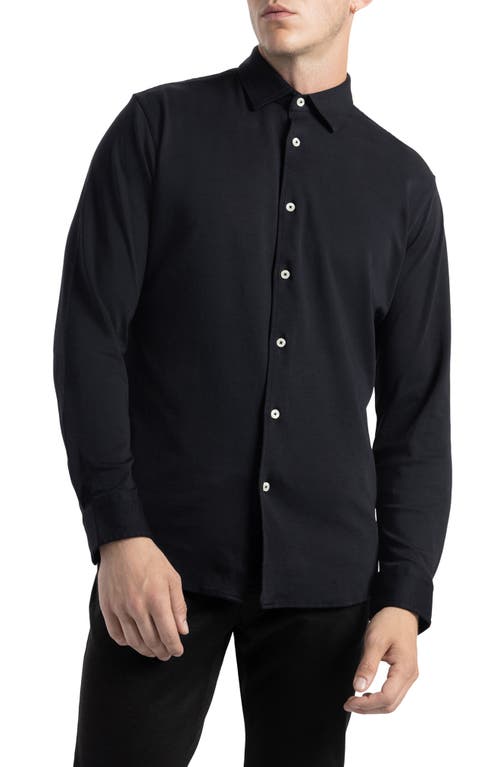 SOFT CLOTH Soft Solid Cotton Interlock Dress Shirt in Black