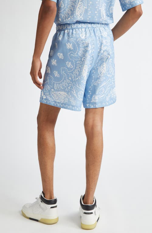 Shop Amiri Watercolor Bandana Linen & Cotton Shorts In Cerulean