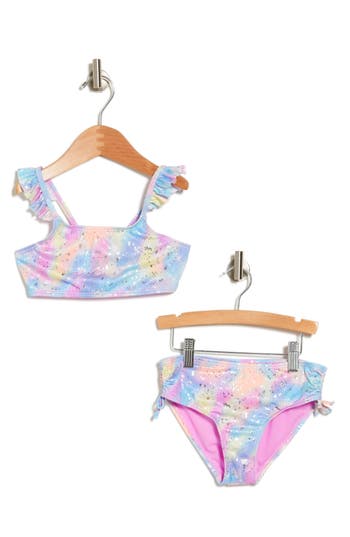 Shop Breaking Waves Kids' Galaxy Rib Two-piece Bikini Swimsuit In Pink/multi