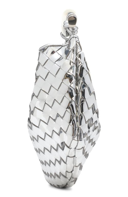 Bottega Veneta Sardin Mini Metallic Intrecciato Top-handle Bag In Silver/vintage