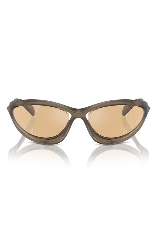 Prada 63mm Oversize Cat Eye Sunglasses In Loden Frosted/ Orange Mirror