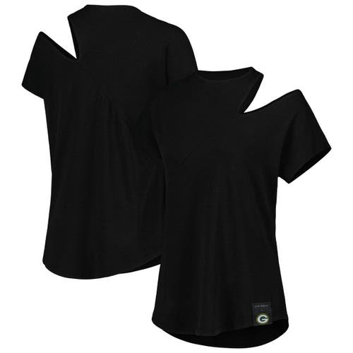 Women's KIYA TOMLIN Black Green Bay Packers Cut Out Tri-Blend Shirt