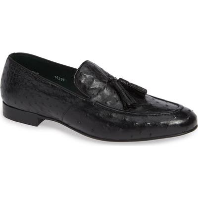 Mezlan Conte Tassel Ostrich Leather Loafer- Black