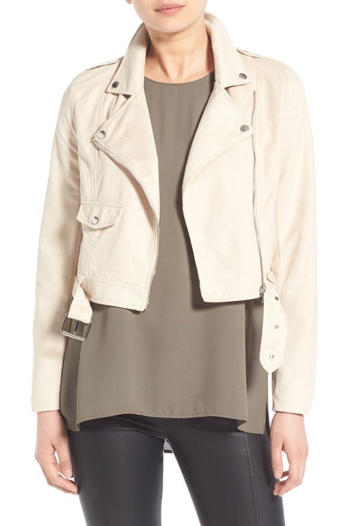 Missguided Crop Faux Suede Moto Jacket in Stone at Nordstrom, Size 2 Us