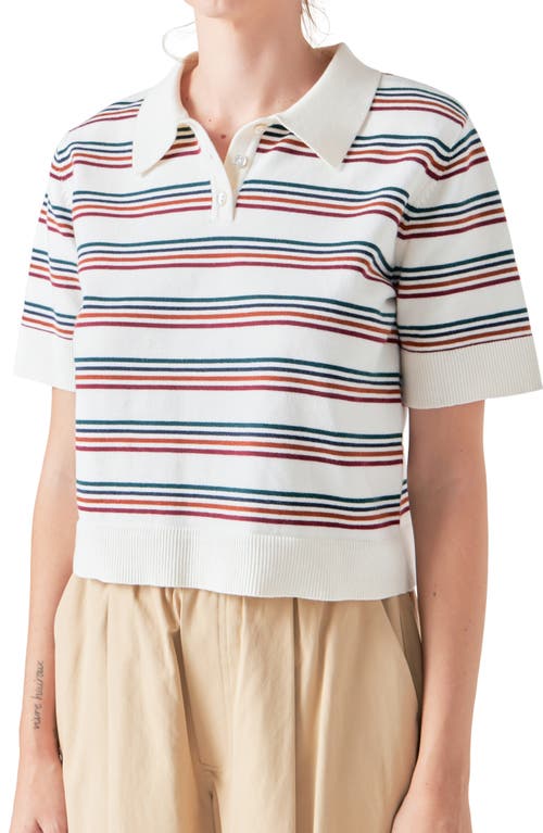 Shop Grey Lab Stripe Short Sleeve Polo Sweater In White Multi